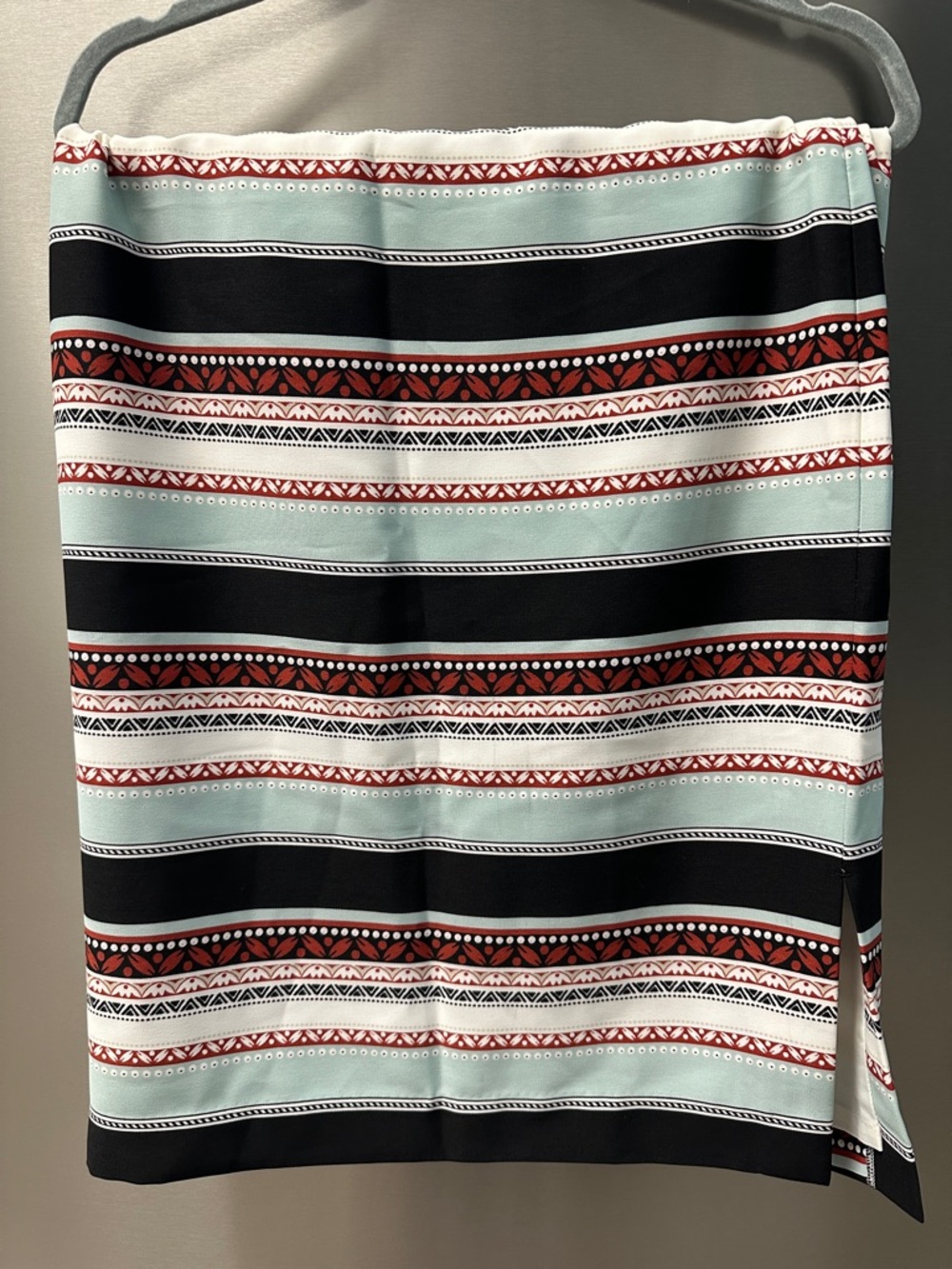 Ann Taylor Striped Tribal Print Pencil Skirt in Black, Mint & Rust